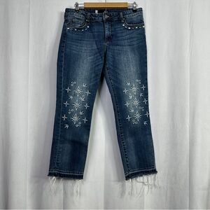 Kut from the Kloth Dark Blue Embroidered Cropped Jeans